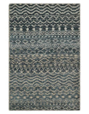 4x6 Hand Knotted Ivory, Beige and Blue Modern Contemporary Southwestern Tribal Trellis Recycled Silk Area Rug | OP55