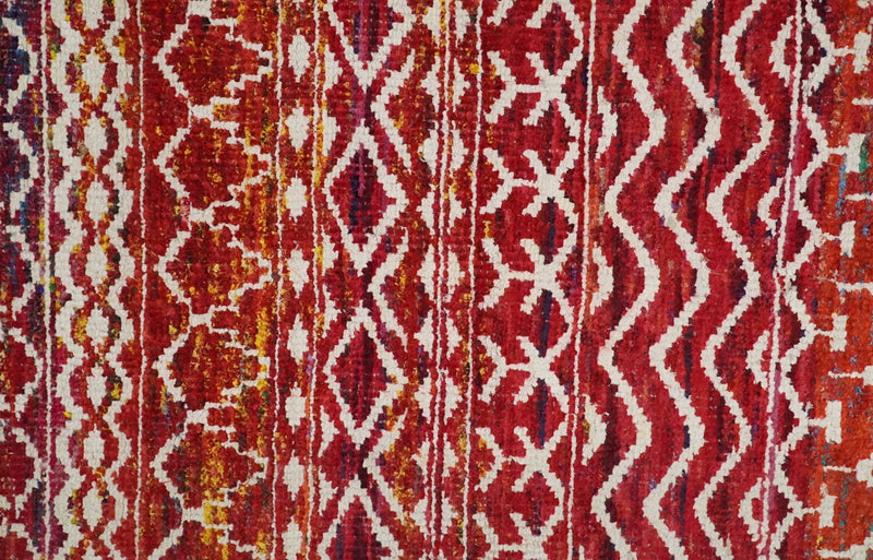 4x6 Hand Knotted Red and White Modern Contemporary Southwestern Tribal Trellis Recycled Silk Area Rug | OP60