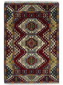 4x6 Hand Knotted traditional Kazak Ivory and Rust Traditional Tribal Armenian Rug | KZA9