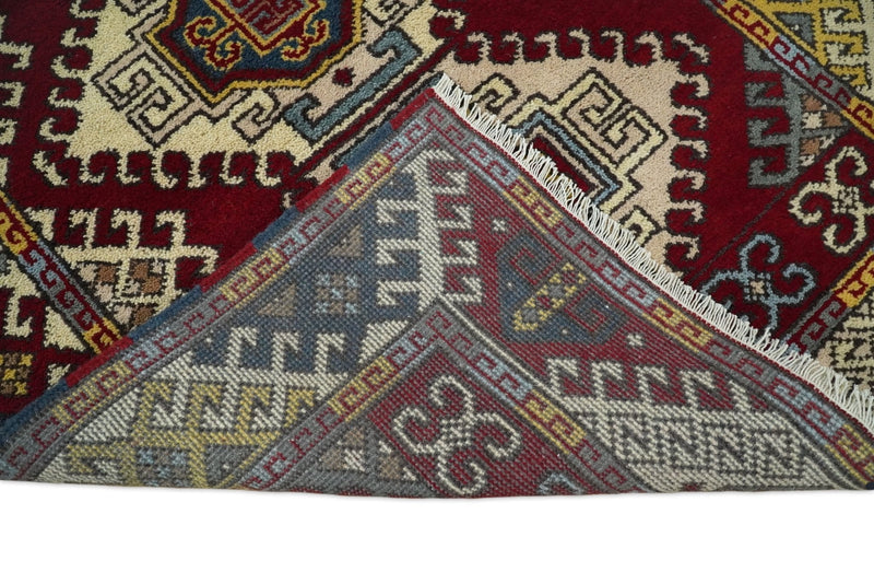 4x6 Hand Knotted traditional Kazak Ivory and Rust Traditional Tribal Armenian Rug | KZA9