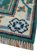 4x6 Hand knotted Traditional Khotan Design Teal And Ivory Wool Rug
