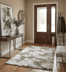Modern Abstract Art Silk Area Rug 4x6 Feet Hand Woven in Silver and Olive Tones