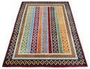 Wool Multi-Color Striped Handwoven Gabbeh Rug 4x6 Southwestern