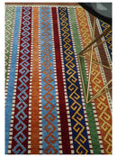 Wool Multi-Color Striped Handwoven Gabbeh Rug 4x6 Southwestern