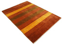 Rust and Gold Striped Hand-Woven Wool Southwestern Gabbeh Area Rug 4x6