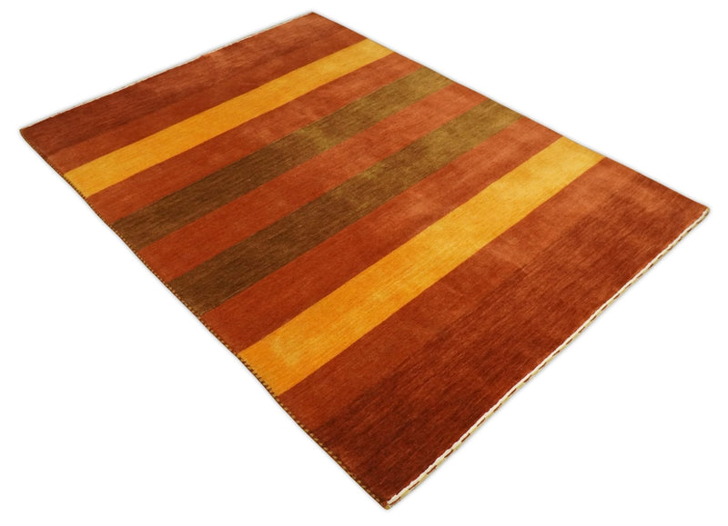 4x6 Small Rust and Gold Striped Wool Hand Woven Southwestern Gabbeh Rug| LOR20