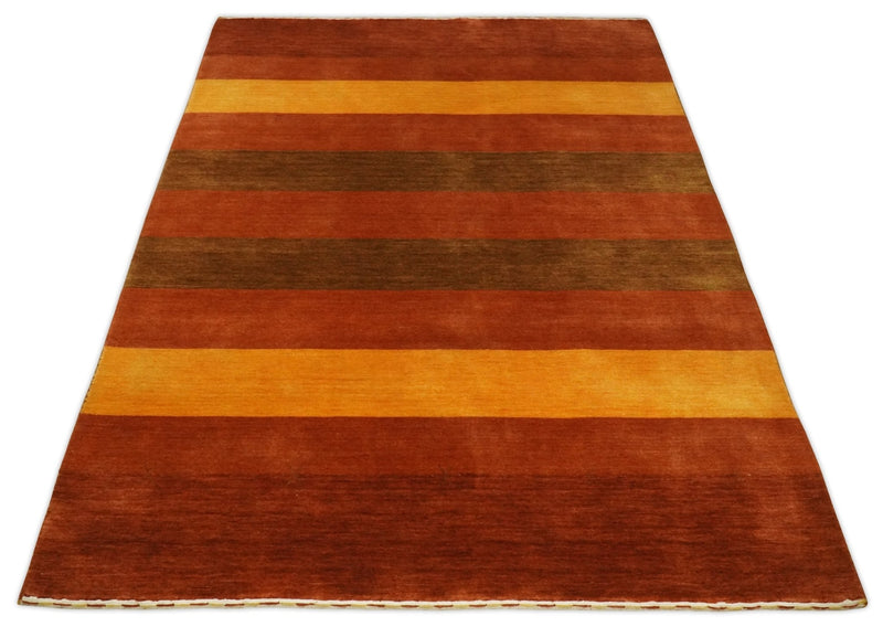 4x6 Small Rust and Gold Striped Wool Hand Woven Southwestern Gabbeh Rug| LOR20