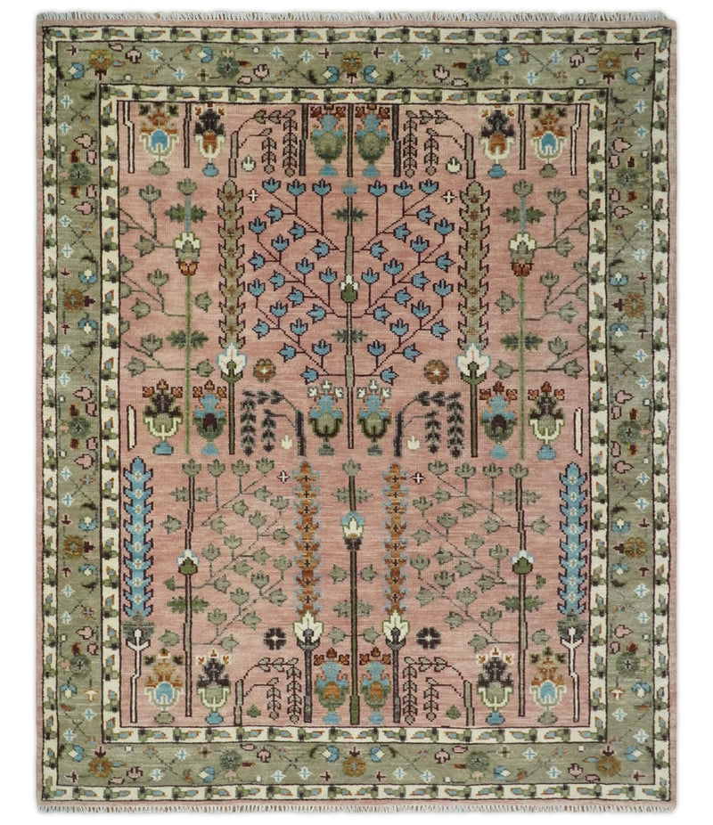 4x9 Pink, Olive and Beige Traditional Wool Rug, Kids, Living Room and Bedroom Rug