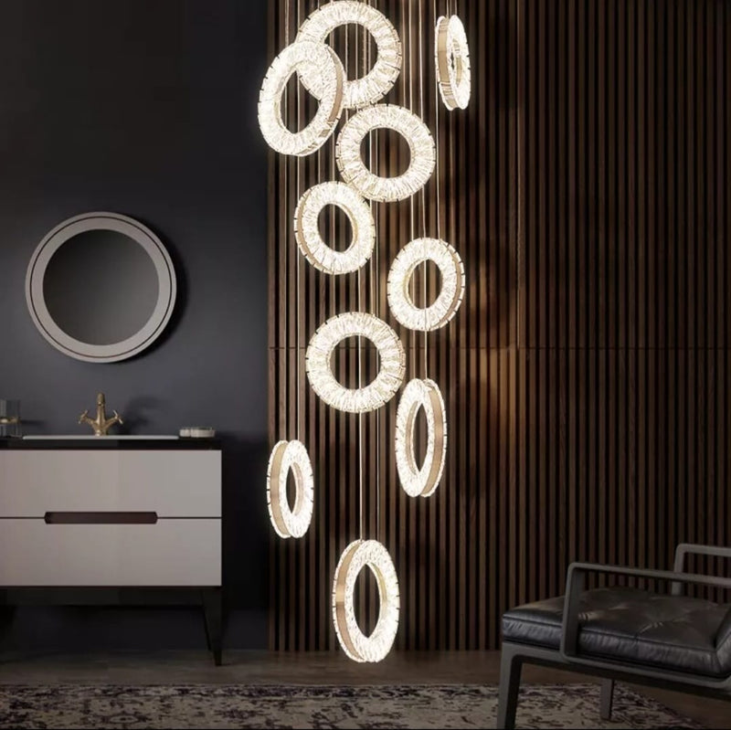 10 Lights - Hanging LED crystal lamp for staircase, lobby, living space, stairwell