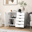 5-Drawer Dresser Chest Mobile Storage Cabinet with Door-White