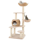 5-Layer Climbing Cat Tree with Sisal Scratching Posts and Washable Cushions-Beige by LJGDeals