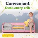 Crib Size Wooden Floor Bed Frame with Rails for Toddlers Age 1–3