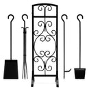 5 Piece Wrought Iron Fireplace Tools with Decor Holder-Black by LJGDeals
