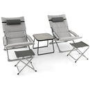 5-Piece Patio Sling Chair Set Folding Lounge Chairs with Footrests and Coffee Table-Gray by LJGDeals