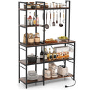5-Tier Bakers Rack with Power Outlets and 10 S-Shaped Hooks-Rustic Brown