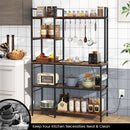 5-Tier Bakers Rack with Power Outlets and 10 S-Shaped Hooks-Rustic Brown