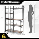 5-Tier Bakers Rack with Power Outlets and 10 S-Shaped Hooks-Rustic Brown