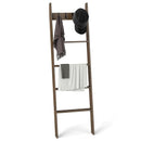 5-Tier Bamboo Ladder Bookshelf with 4 Removable Hooks-Brown by DirectDeals