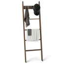 5-Tier Bamboo Ladder Bookshelf with 4 Removable Hooks-Brown by LJGDeals