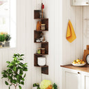 5-Tier Corner Shelf Floating Bookshelf Wall Mounted Storage Organizer-Rustic Brown