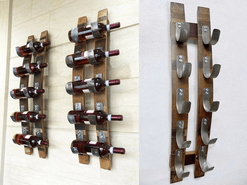 Wine Barrel Stave 5-Bottle Holder - Wall Mount Wine Rack - Rustic Wine Barrel Decor - Unique Wine Storage