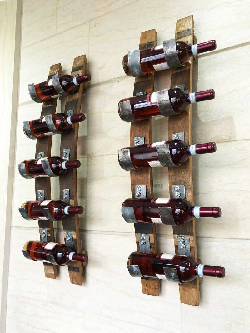 Wine Barrel Stave 5-Bottle Holder - Wall Mount Wine Rack - Rustic Wine Barrel Decor - Unique Wine Storage