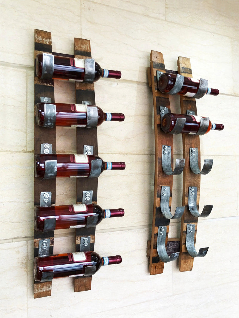 Wine Barrel Stave 5-Bottle Holder - Wall Mount Wine Rack - Rustic Wine Barrel Decor - Unique Wine Storage