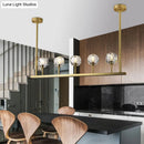 GobekUsa 5-Head Linear Crystal Ball Pendant Light in Gold - Elegant Dining Room Ceiling Fixture