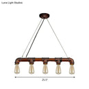 GobekUsa 5-Head Steampunk Island Pendant Light with Straight Pipes and Rustic Charm
