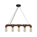 GobekUsa 5-Head Steampunk Island Pendant Light with Straight Pipes and Rustic Charm