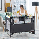 5-in-1 Baby Nursery Center Foldable Toddler Bedside Crib with Music Box by LJGDeals