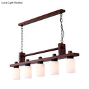 GobekUsa 5-Light Island Pendant: Traditional Linear Wood Hanging Light in Brown with Opal Glass Shade