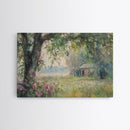 Painting Of An Old Farmhouse In The Spring, Framed Canvas Print, Watercolor Painting, Original Art, Living Room Art, Wall Art