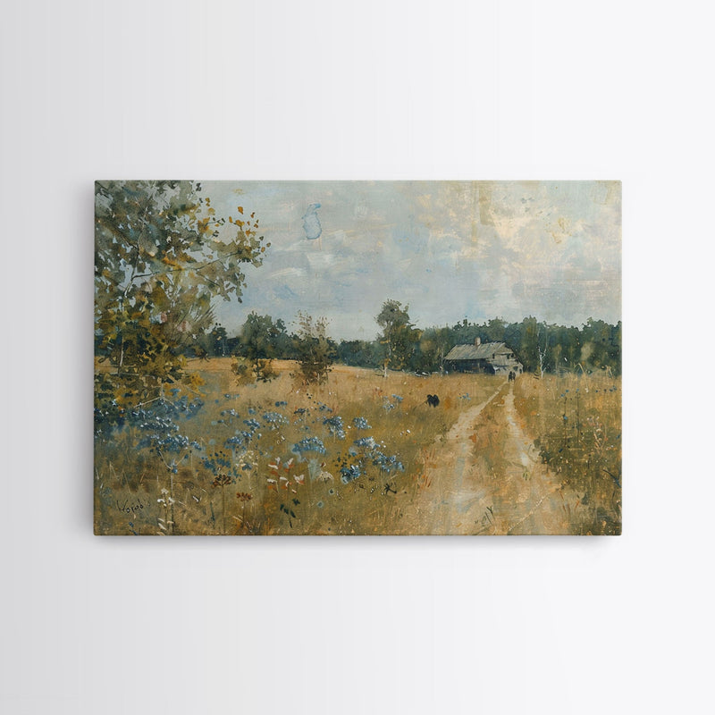 Blue Bonnets and Country Roads, Texas Art, Framed Canvas Print, Wood Frame Art, Metal Art, Metal Wall Art, Primitive Home Decor