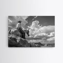 Old Cowboy's Last Ride, Framed Canvas Print, Metal Art, Boho Farmhouse Decor, Country Western Art, Black and White Photography Print