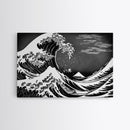 Black and White Wave Canvas Print, Hokusai Inspired Wall Art, Woodblock Print Style, Wall Art, Vintage Style Wall Art