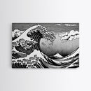 Black and White Wave Canvas Print, Hokusai Inspired Wall Art, Japanese Style Wall Art, Living Room Home Decor, Unique Wall Art