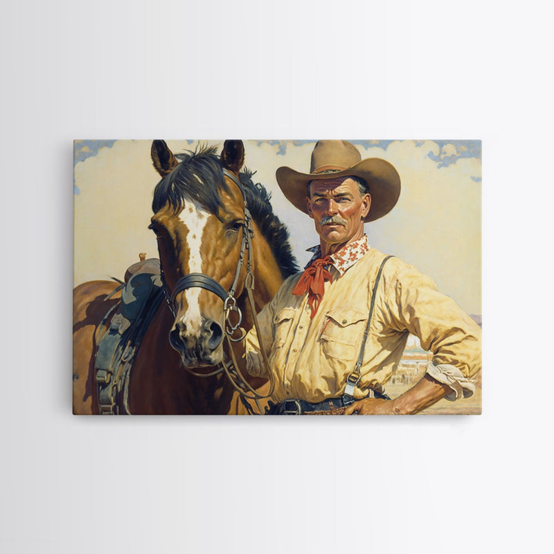 Wild West Cowboy Art, Framed Canvas Print, Cowboy Art Print, Western Art Print, Western Cowboy Gift, Retro Cowboy Decor, Western Cowboy