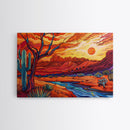 Midcentury Modern Pop Art Desert Landscape Painting Canvas Print, Framed Wall Art, Southwestern Decor, Home Decor Wall Art, Country Decor