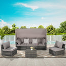 Alora 5-Piece Outdoor Patio Wicker Daybed Furniture Set With Retractable Canopy (SAK37816)