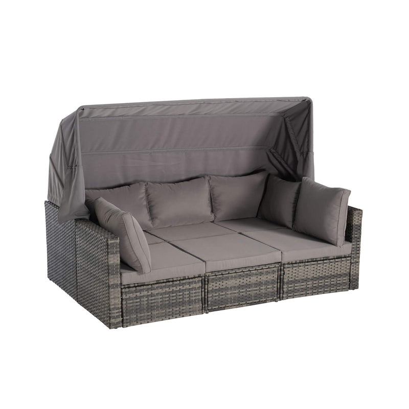 5 PCS Outdoor Patio Wicker Daybed Furniture Set With Retractable Canopy (SAK37816)