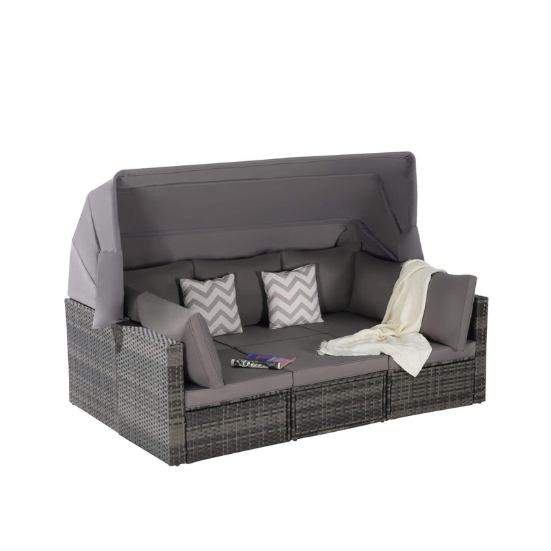 5 PCS Outdoor Patio Wicker Daybed Furniture Set With Retractable Canopy (SAK37816)
