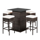 5 PCS Patio Rattan Bar Table Stool Set With Hidden Storage Shelf & Cushions (SAK14645)