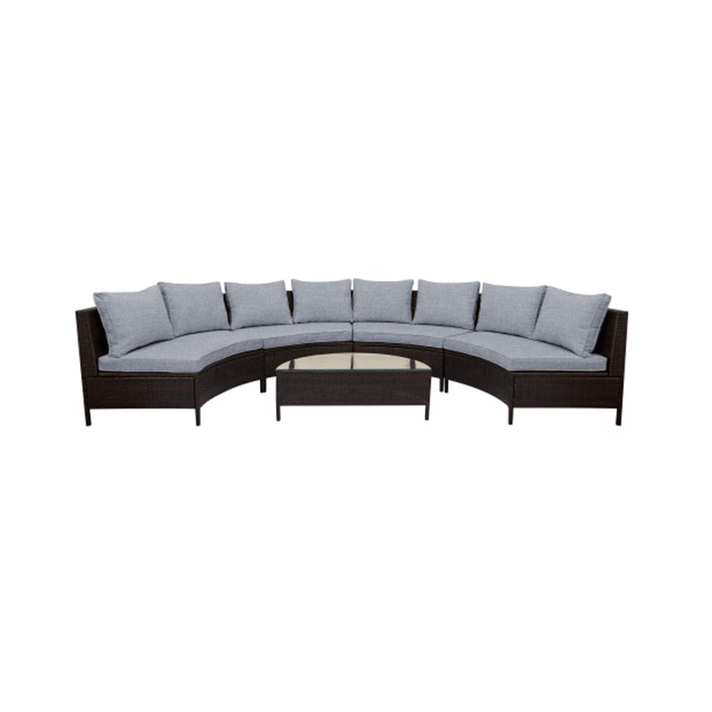 Alora Premium 5-Piece All-Weather Half-Moon Outdoor Rattan Wicker Patio Sectional Sofa Furniture Set With Tempered Glass Table (SAK32615)