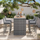 Alora 5-Piece Wicker Patio Bar Set With Cushions & Acacia Table (SAK26801) by SAKSBY WHOLESALE