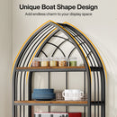 5-Tier Bookshelf, 74.8" Industrial Curved Wooden Bookcase