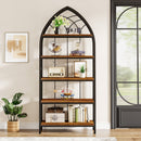 5-Tier Bookshelf, 74.8" Industrial Curved Wooden Bookcase