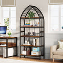 5-Tier Bookshelf, 74.8" Industrial Curved Wooden Bookcase