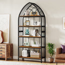 5-Tier Bookshelf, 74.8" Industrial Curved Wooden Bookcase