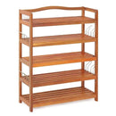 2-Tier Acacia Wood Shoe Rack with 4 Side Metal Hooks by LJGDeals